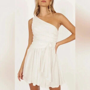Do+Be Petal And Pup Gilbert One Shoulder White Mini Coquette Dress Women Size L